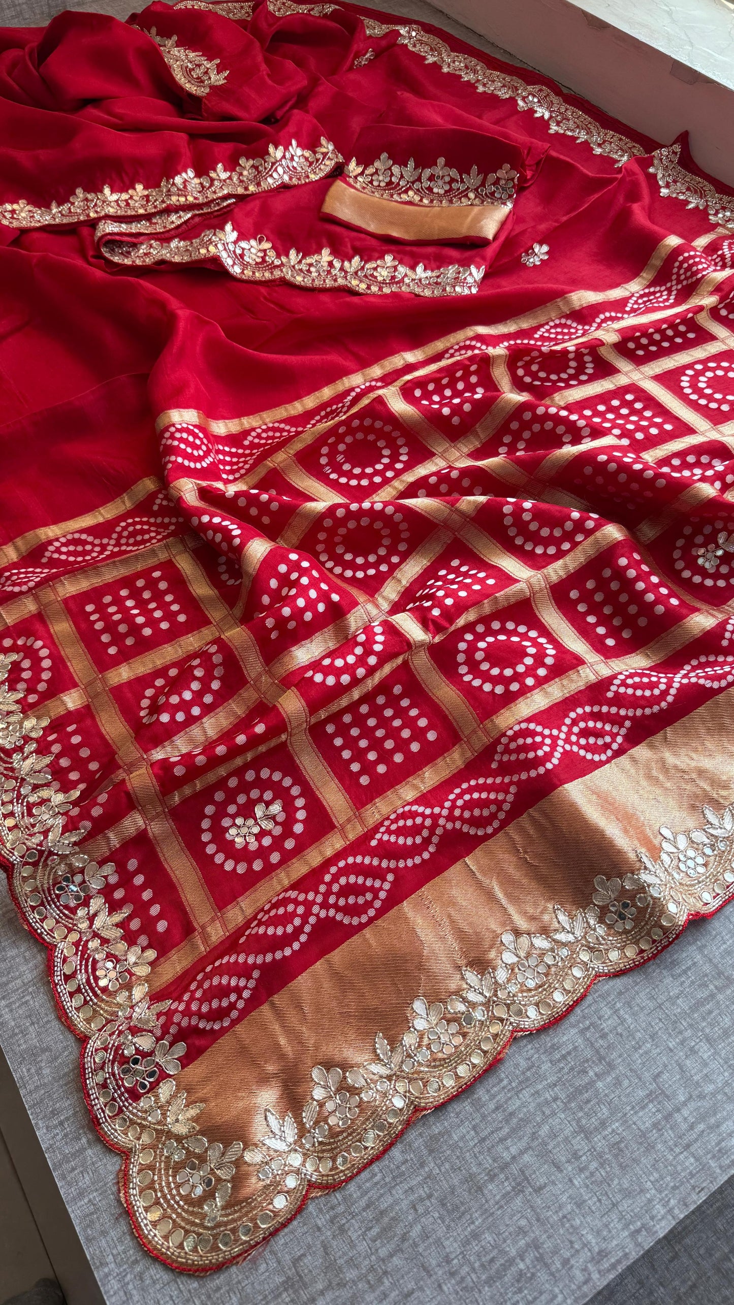 Pure Munga Silk Gotta Patti Work Saree With Blouse