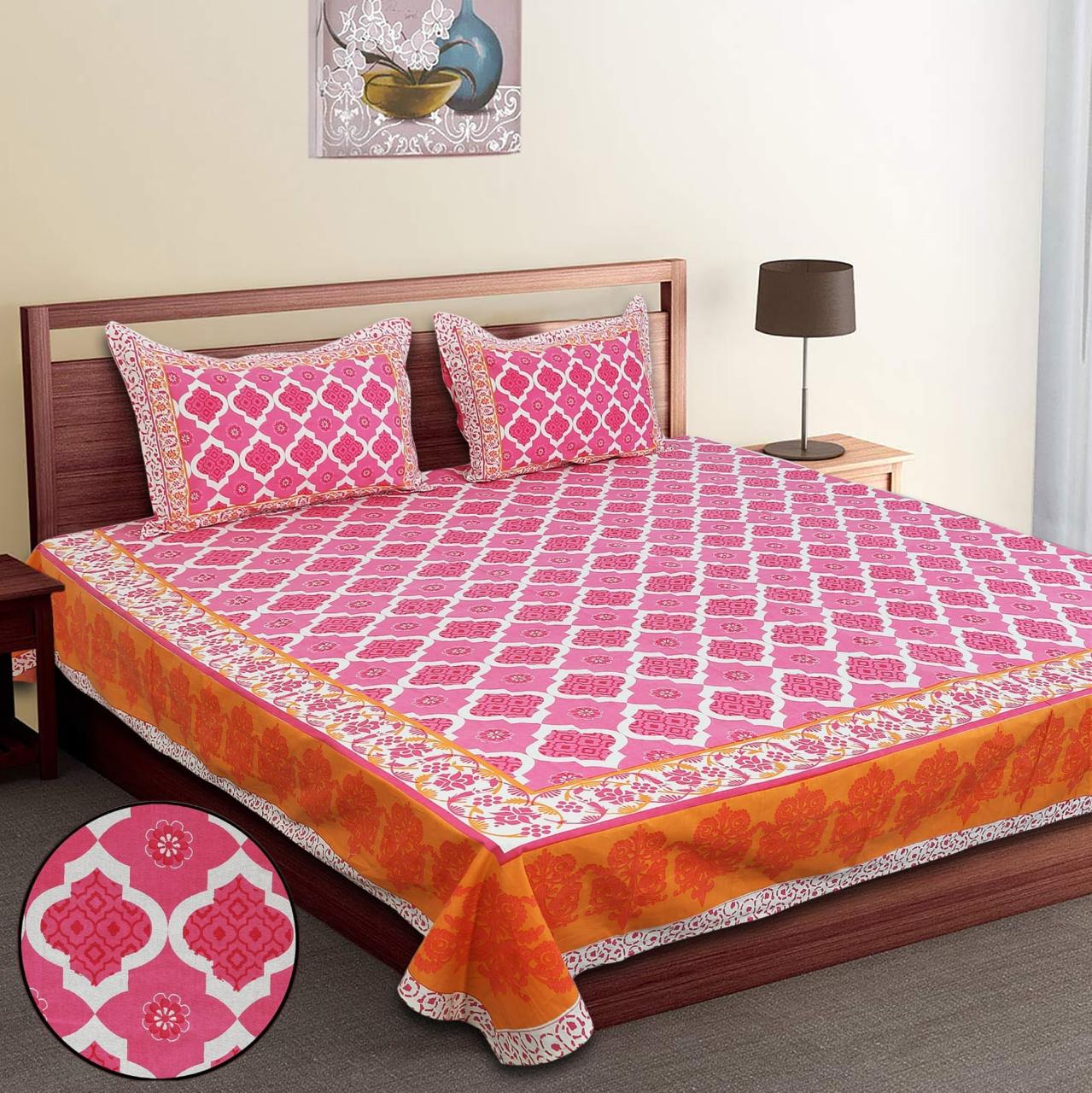 Pure Cotton Jumbo Size Double Bedsheet. ( 108X 108) with pillow covers