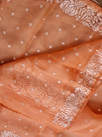 Pure Organza Silk  Parsi Embroidery Work Saree With Heavy Blouse