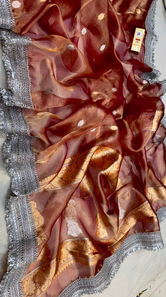 Pure Tissue Silk Saree With  Heavy Lace