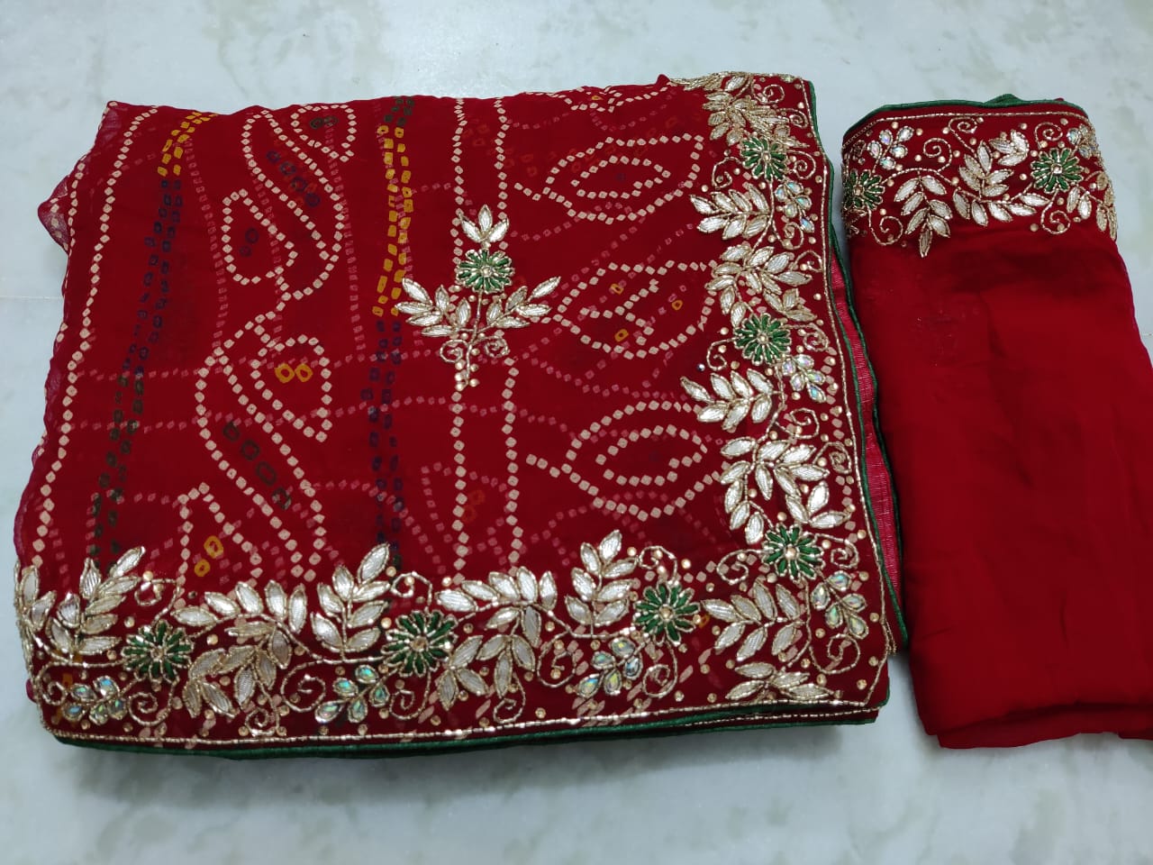 Buy Red Georgette Banarasi Sari Online in USA with Green Zari Border – Pure  Elegance