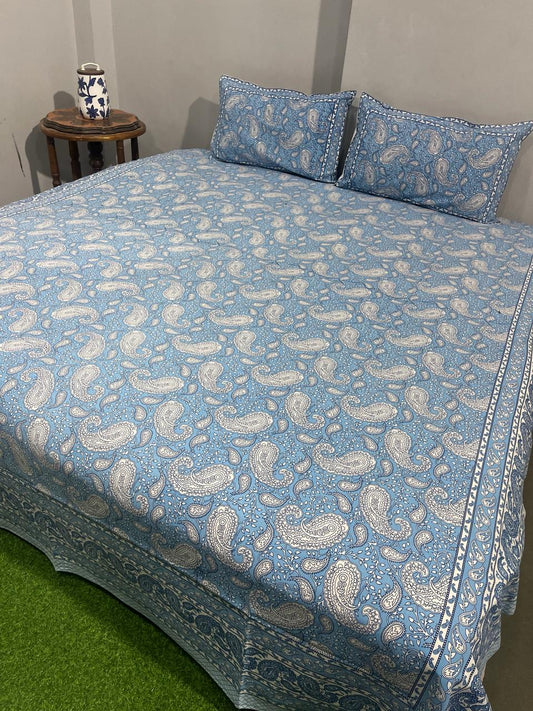 Pure Cotton Hand Block Print Double Bedsheet. ( 90 X 108) with pillow covers