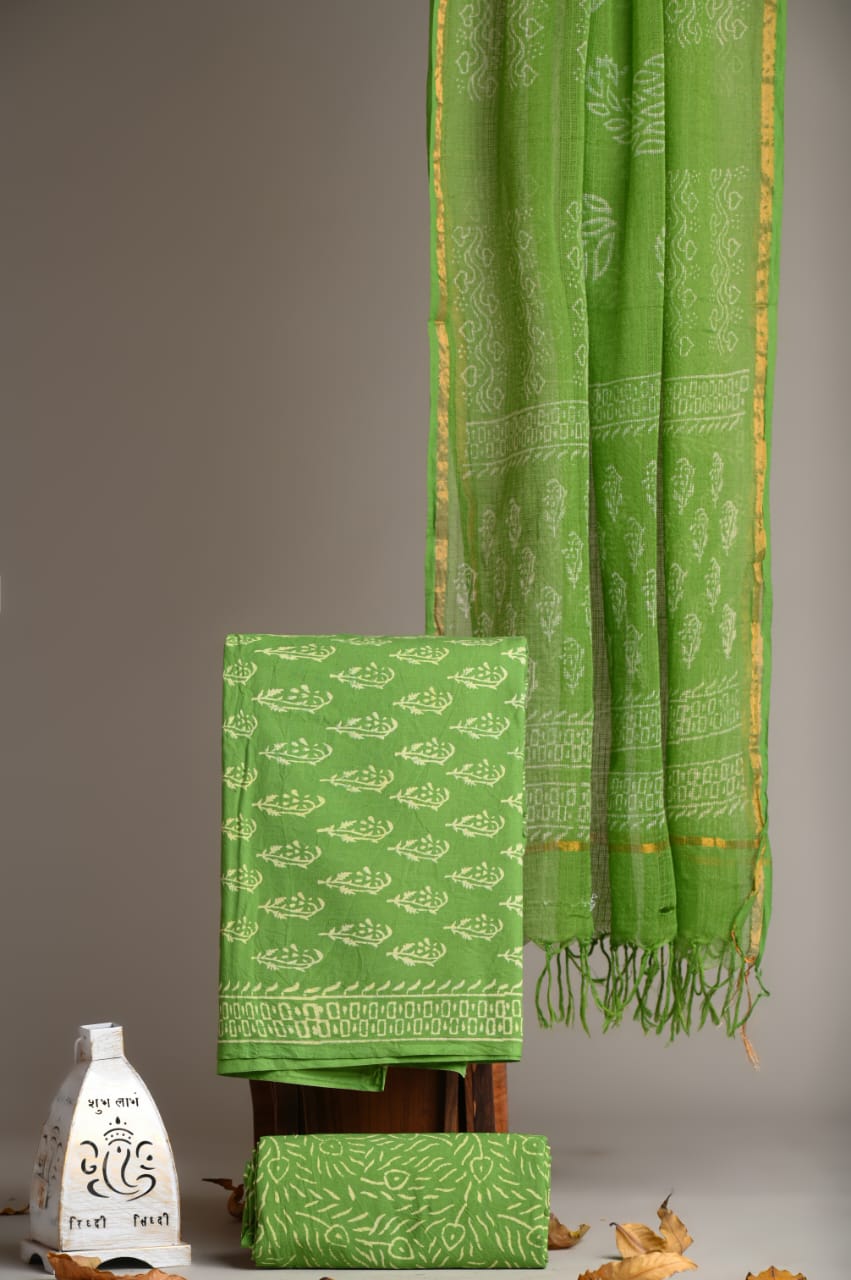 Pure Cotton Hand Block Printed Suit With Kota Doria Dupatta