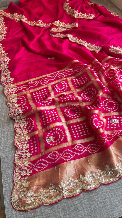 Pure Munga Silk Gotta Patti Work Saree With Blouse