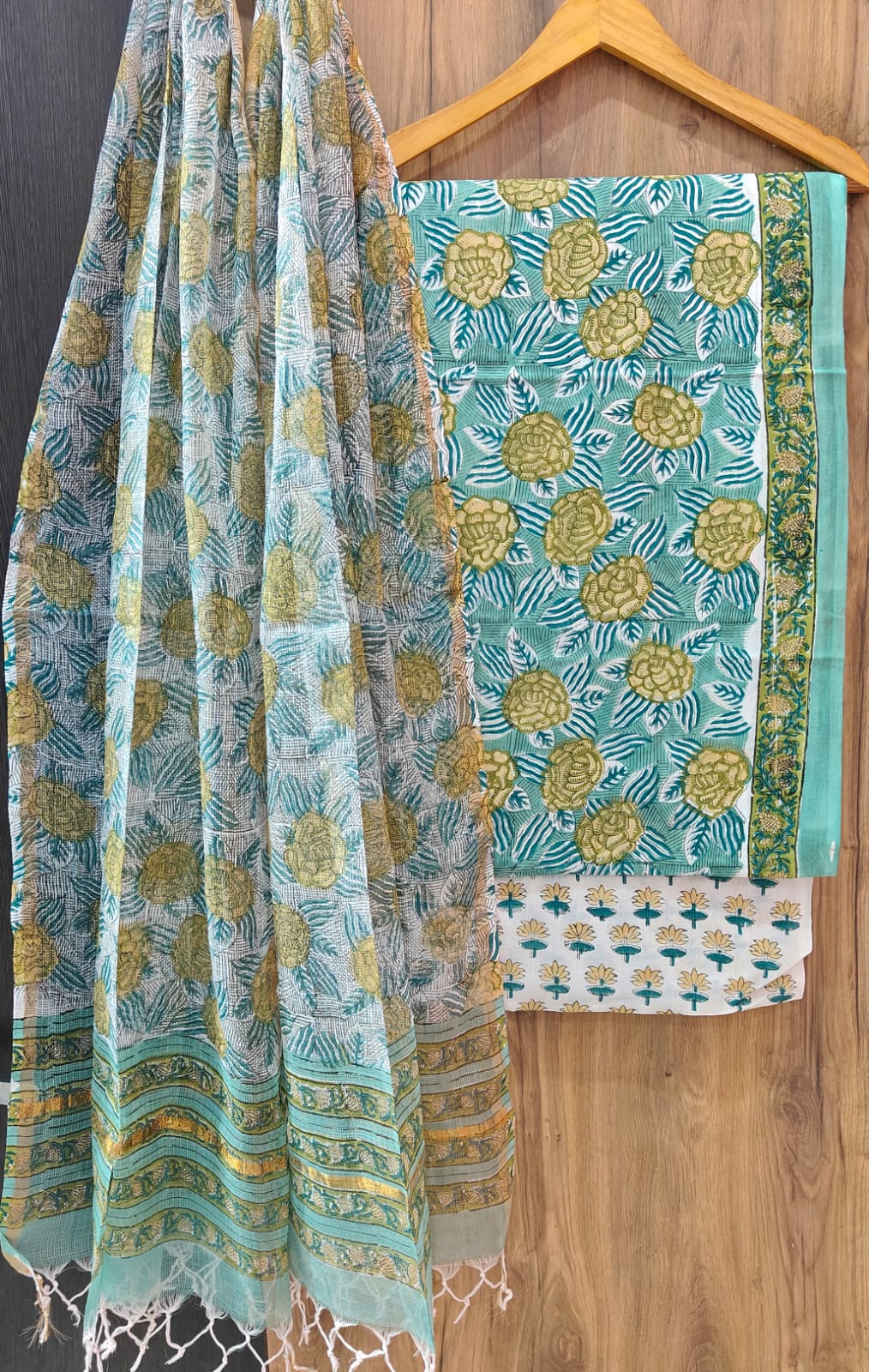 Pure Cotton Hand Block Print Suit With Kota Doriya Dupatta