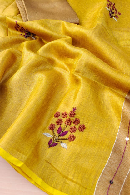 Pure Tissue Linen Saree With Handloom Perfection