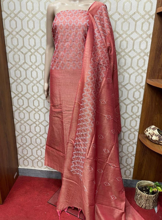 Pure Khaddi Cotton Linen Embroidery Work Unstitched Suit.