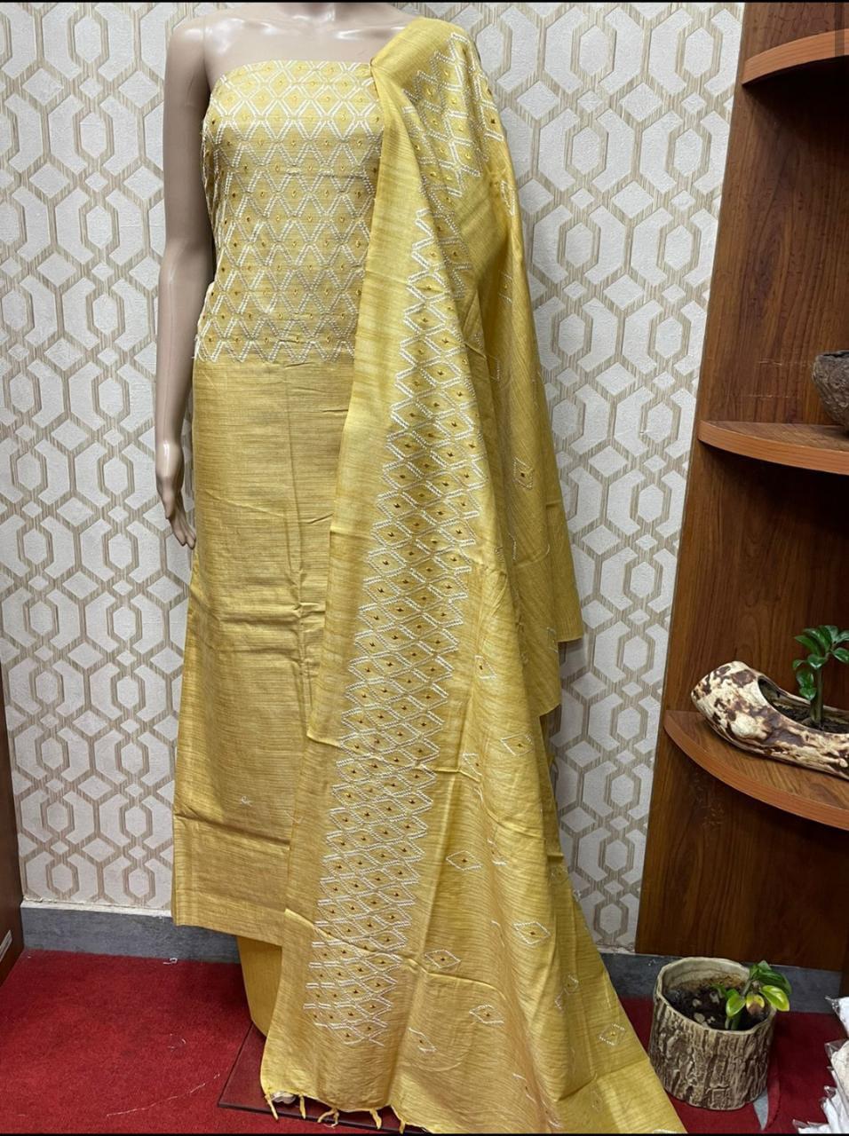 Pure Khaddi Cotton Linen Embroidery Work Unstitched Suit.