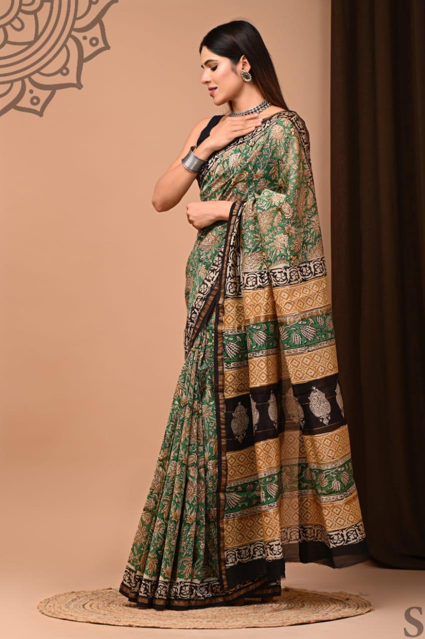 Traditional Hand-block Print Chanderi Silk Saree