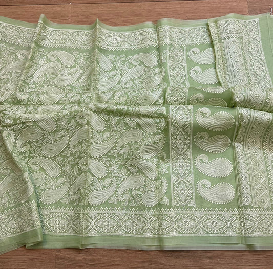 Pure organza silk chikankari work  saree with blouse