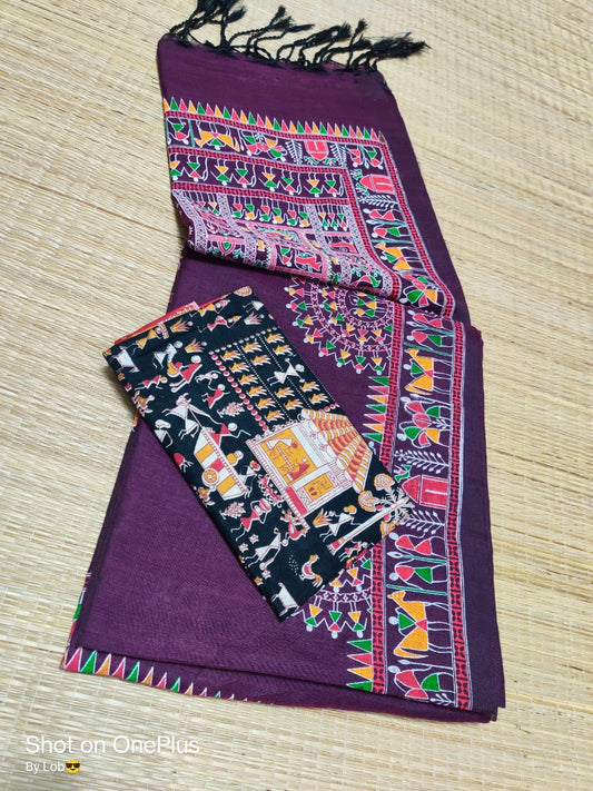 Pure Khaddi  Cotton With Madhubani Print Saree