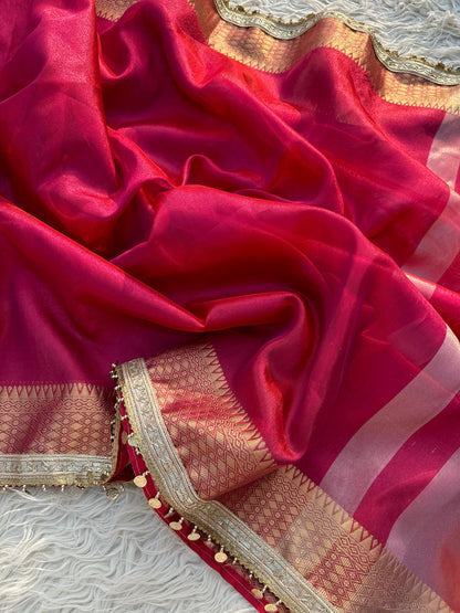 Banarasi Tissue Silk  Heavy Lace Saree With Blouse