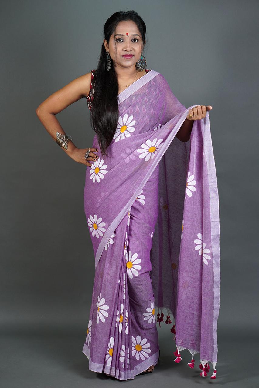 Pure  Handloom Khaddi Cotton Saree  With    Running  Blouse