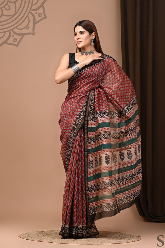 Traditional Hand-block Print Chanderi Silk Saree