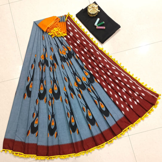 Pure Mulmul Cotton hand block Print Saree with Blouse