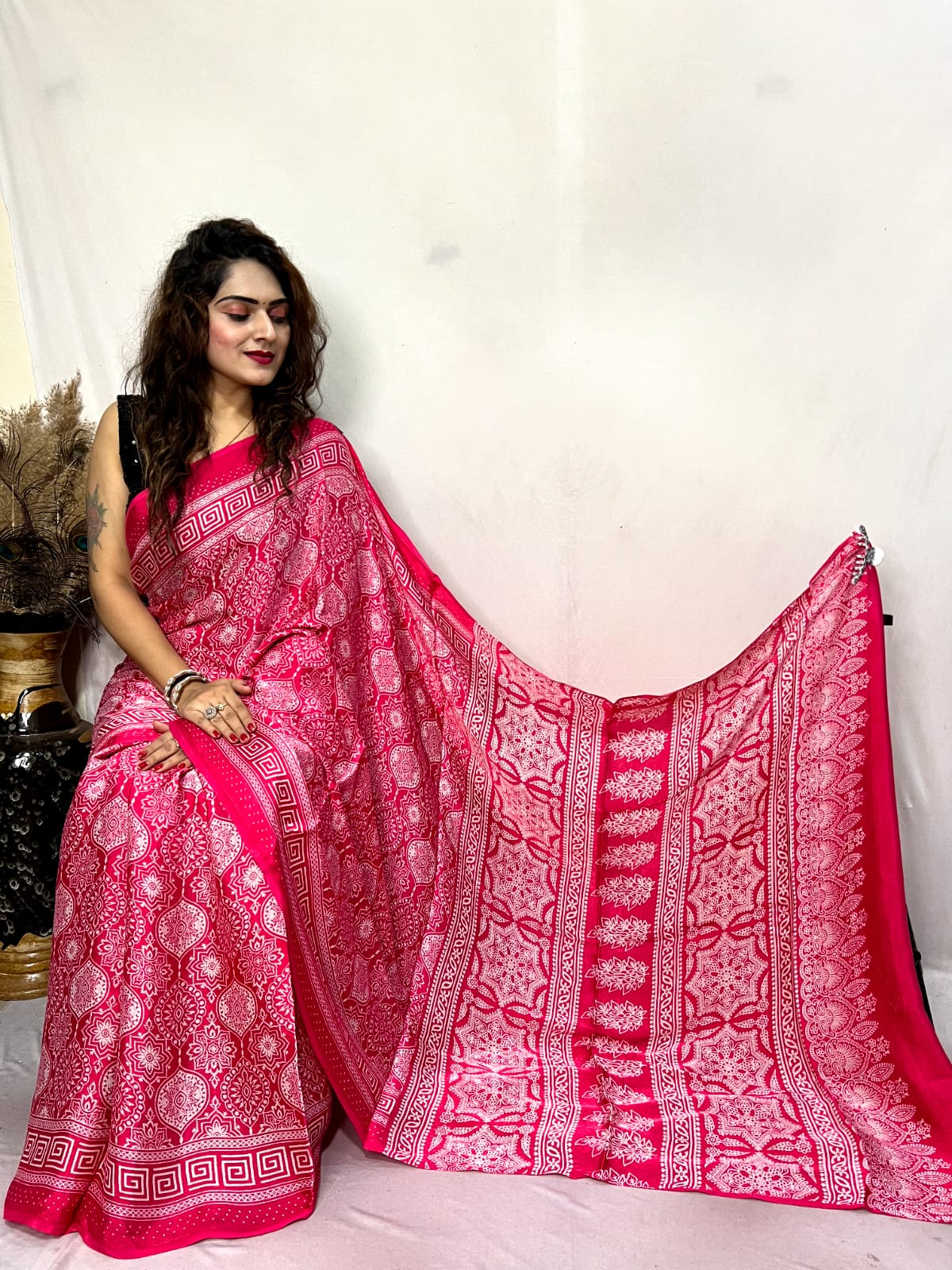 Buy Pink Modal Silk Saree (NWSA-5809) Online