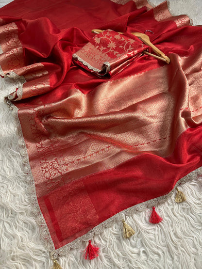 Banarasi Tissue Silk  Heavy Lace Saree With Blouse