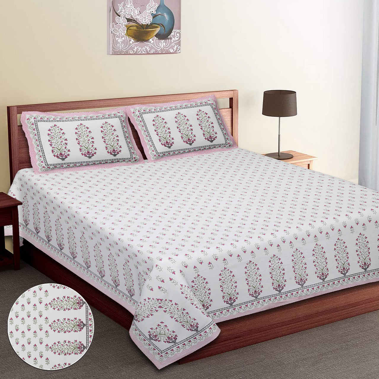 Pure Cotton Jumbo Size Double Bedsheet. ( 108X 108) with pillow covers