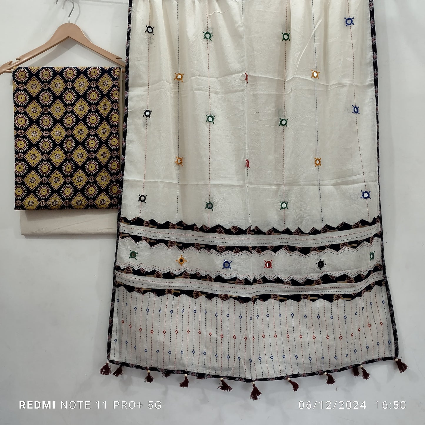 Ajrakh print cotton top With ajrakh mirror work  dupatta