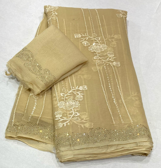 Pure Diamond Chiffon Saree With  Blouse