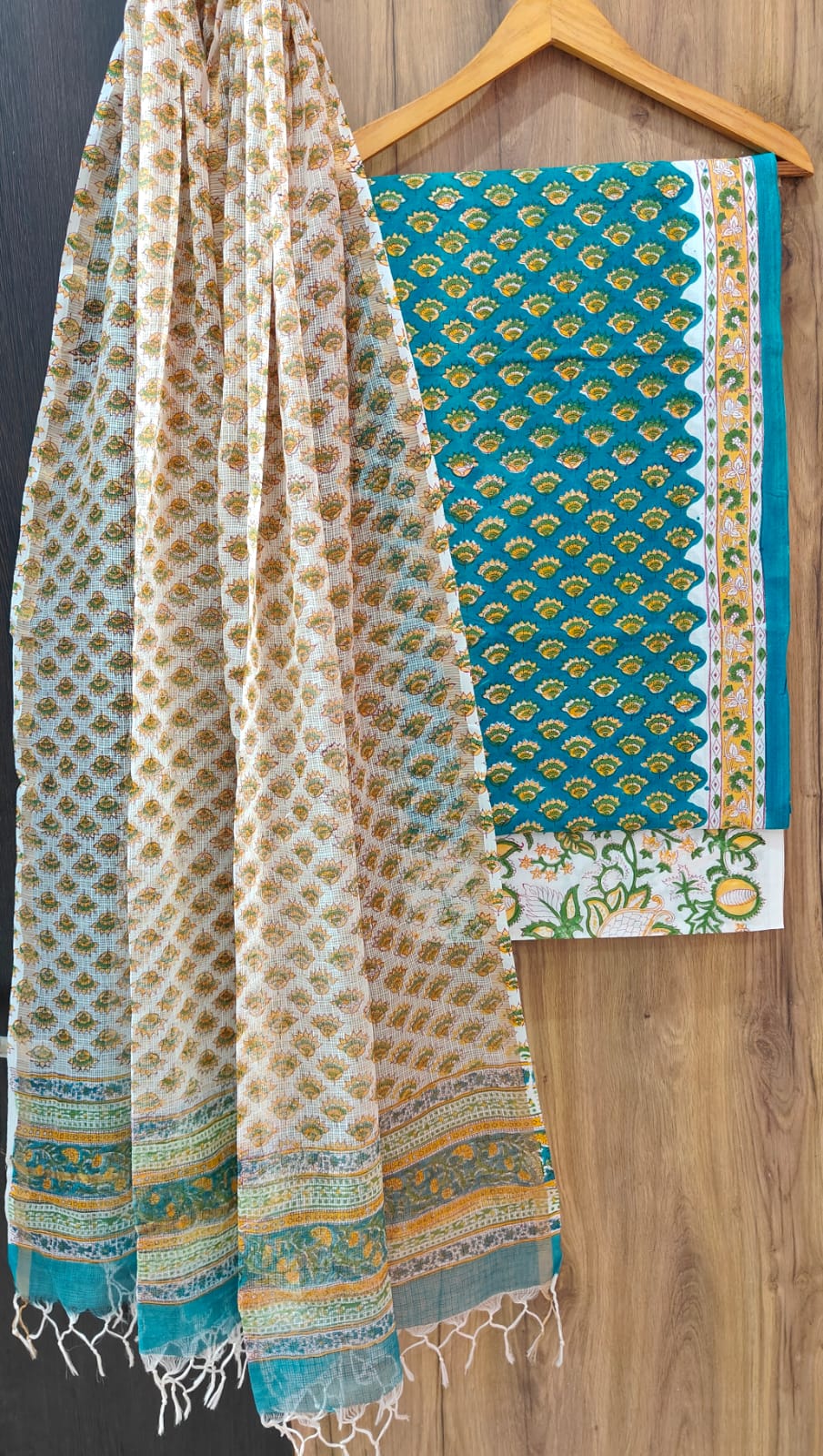 Pure Cotton Hand Block Print Suit With Kota Doriya Dupatta