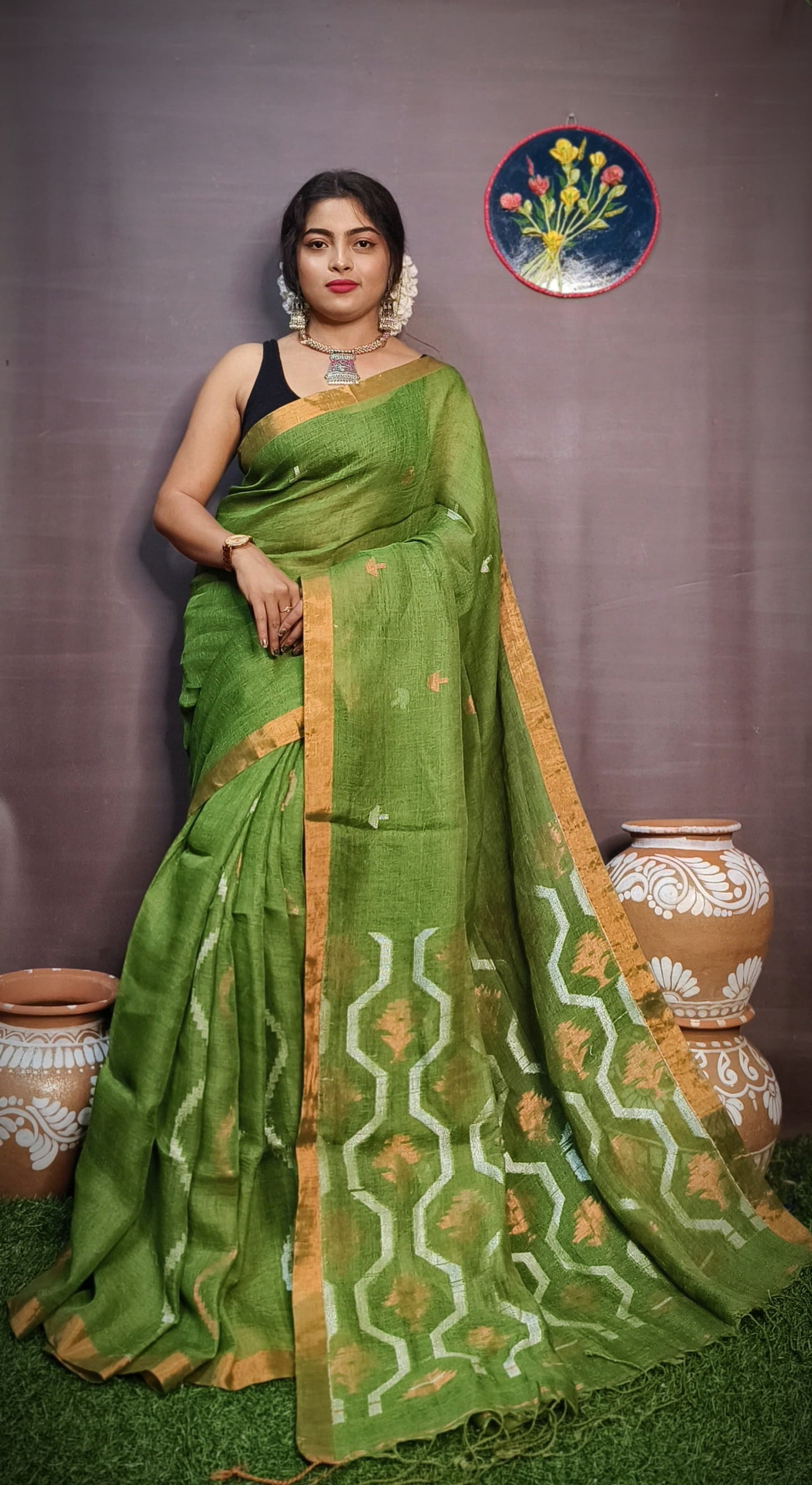 Tissue Lilen Saree With Running Blouse