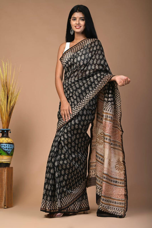 Traditional Hand-block Print Chanderi Silk Saree