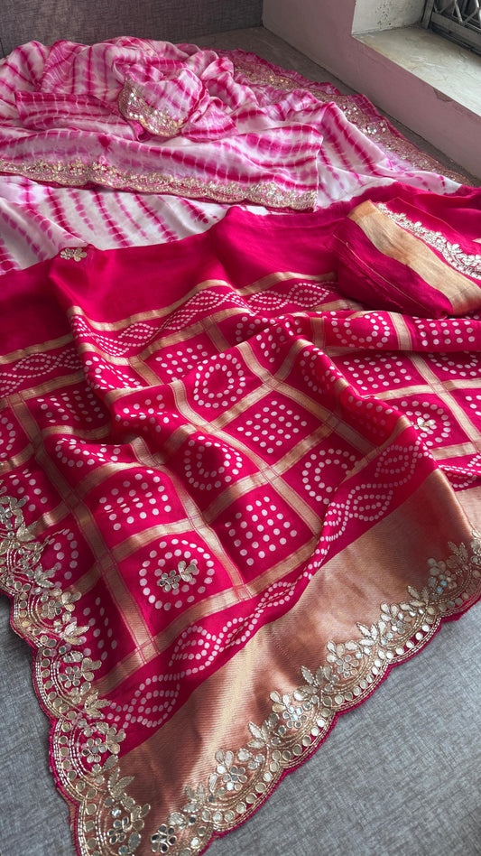 Pure Munga Silk Gotta Patti Work Saree With Blouse