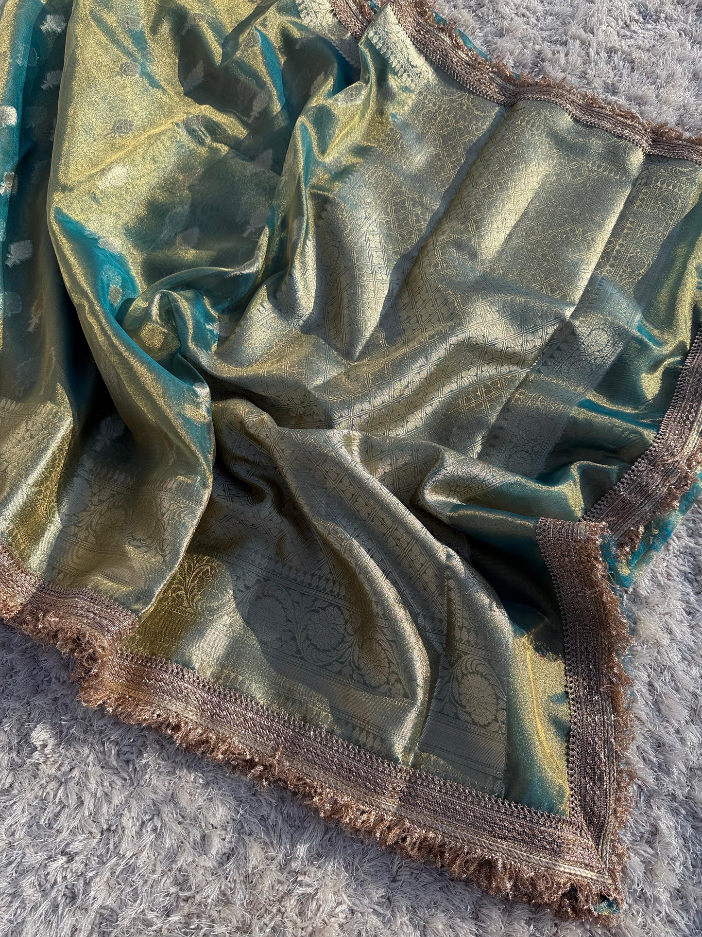 Banarasi Glass tissue silk saree with  lace work