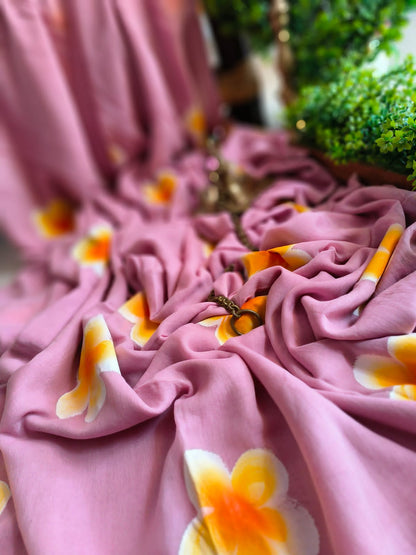 Beautiful Mulmul   Cotton Flowers design Hand Painted Saree