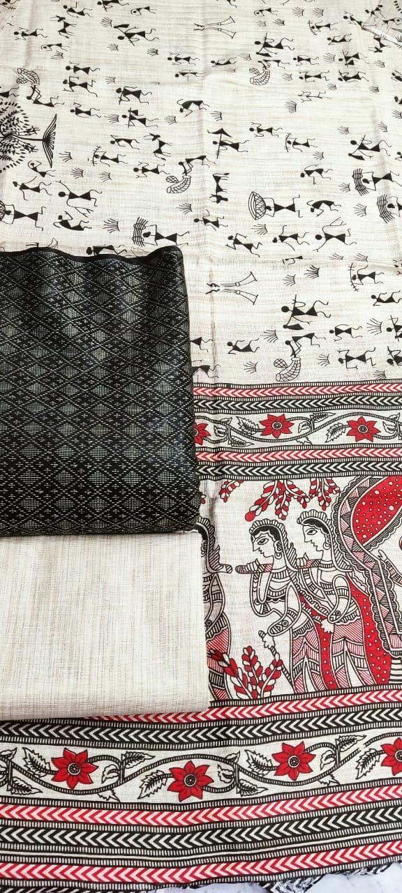 BHAGALPURI  KHADDI  KATAN MADHUBANI PRINT UNSTITCHED SUIT