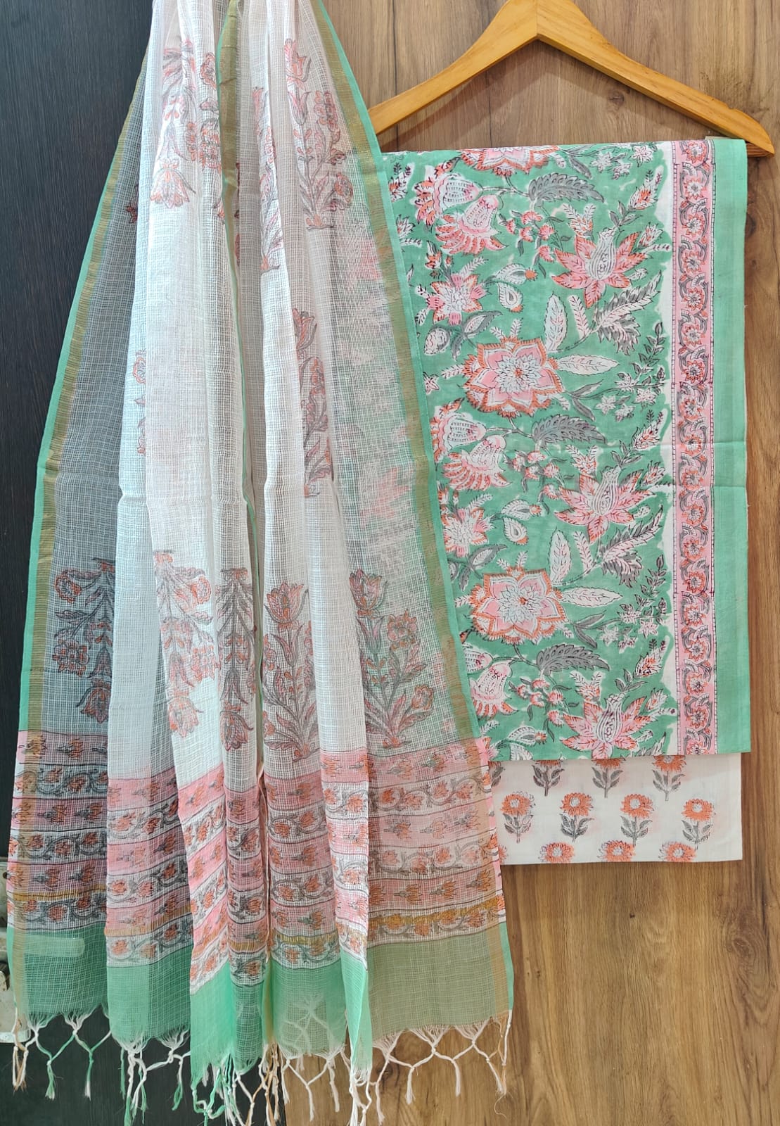 Pure Cotton Hand Block Print Suit With Kota Doriya Dupatta