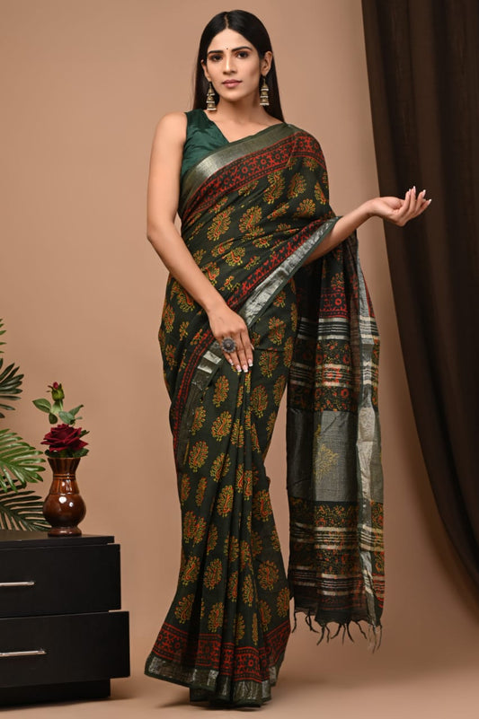 Traditional Hand-block Print Chanderi Silk Saree