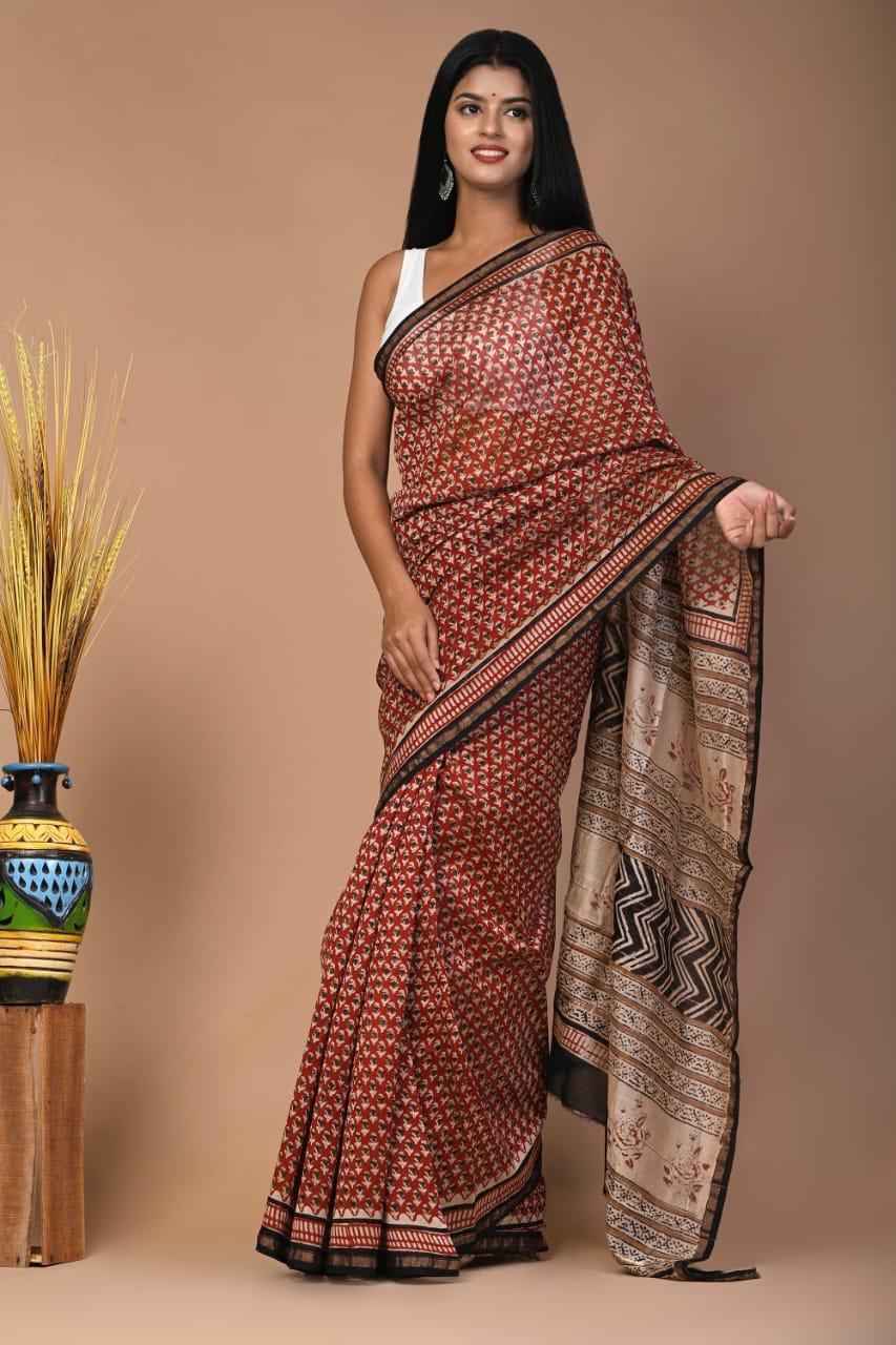 Traditional Hand-block Print Chanderi Silk Saree