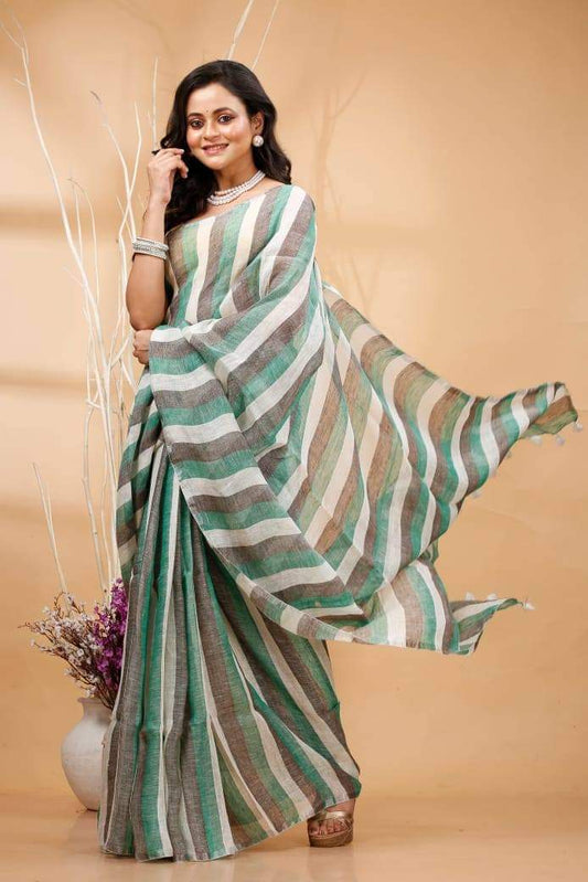 Pure  Linen Silk  Saree With Blouse