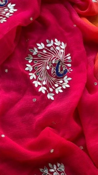 Pure Chiffon Jaipuri Beautiful motif  Work Saree