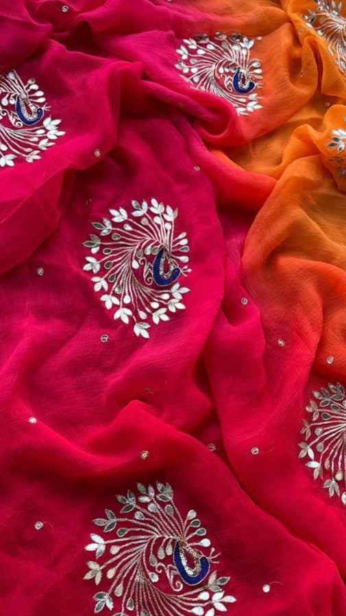 Pure Chiffon Jaipuri Beautiful motif  Work Saree