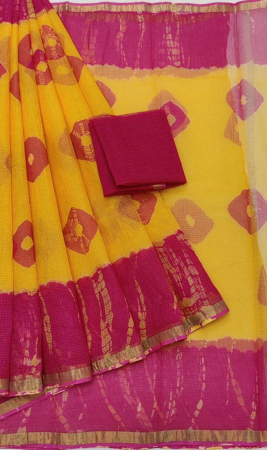 Pure Kota Cotton Bandhej  work Saree with same blouse