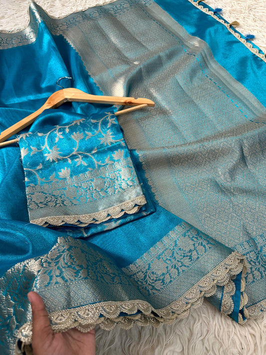 Banarasi Tissue Silk  Heavy Lace Saree With Blouse