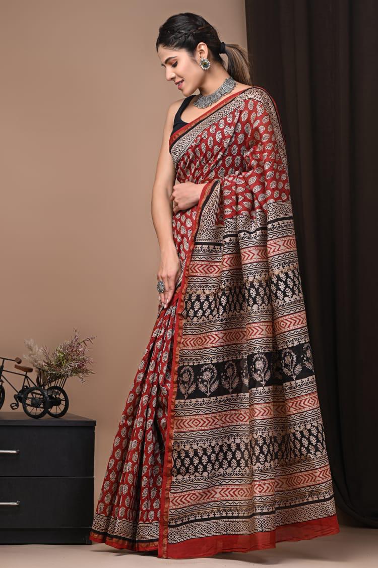 Traditional Hand-block Print Chanderi Silk Saree