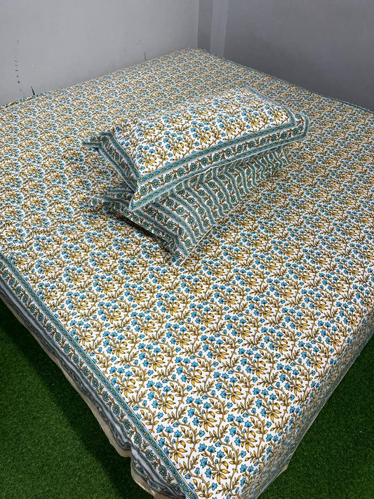 Pure Cotton Hand Block Print Double Bedsheet. ( 90 X 108) with pillow covers