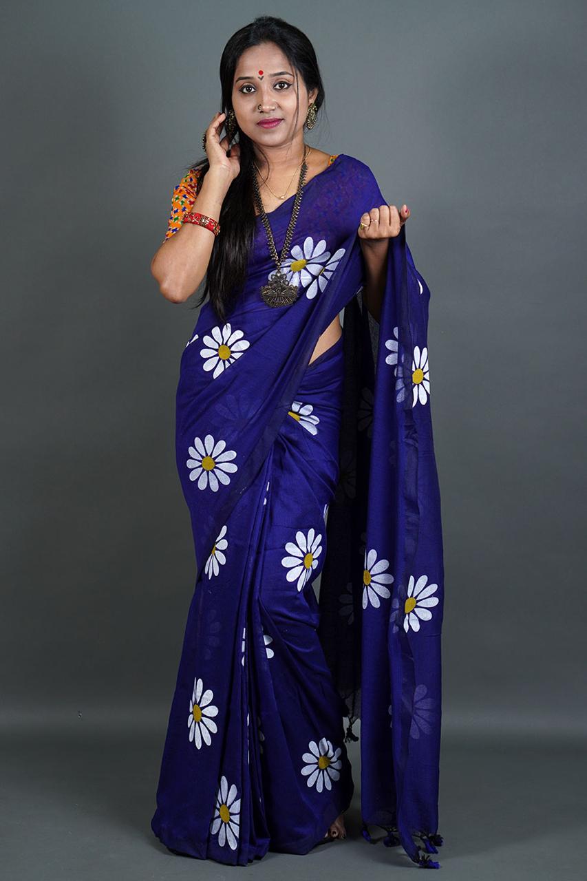 Pure  Handloom Khaddi Cotton Saree  With    Running  Blouse