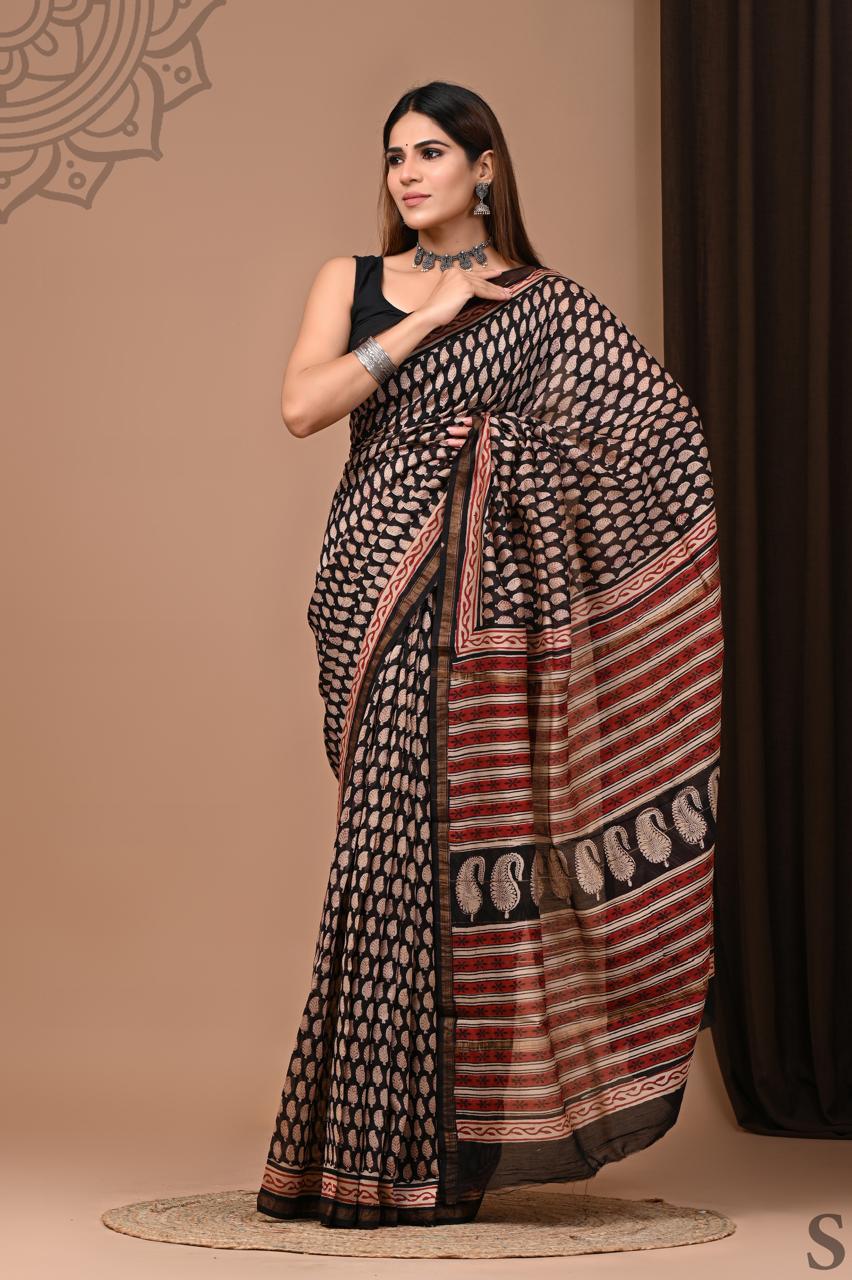 Traditional Hand-block Print Chanderi Silk Saree