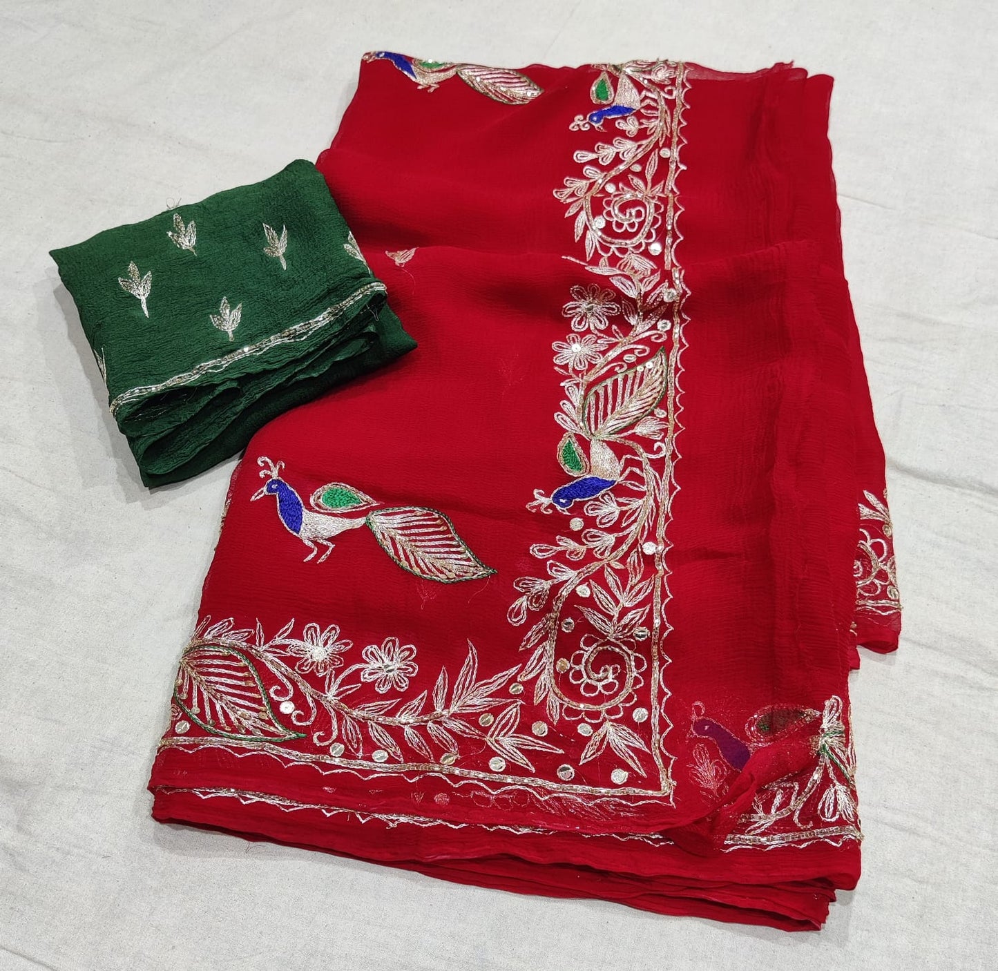 Pure Chiffon Rajputi kasab work saree With Blouse