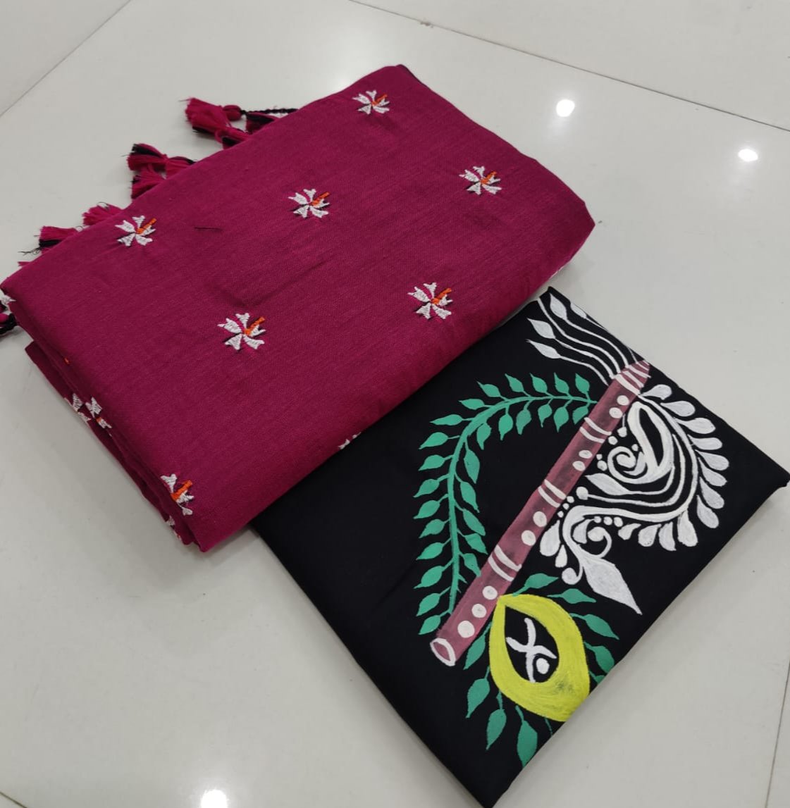 Pure  Khaddi Cotton Saree  With  Hand Printed  Blouse