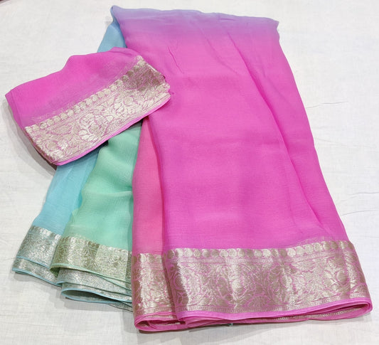 Pure chiffon with banarasi border beautiful saree