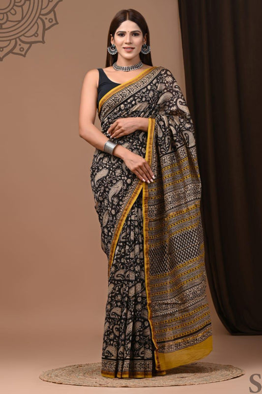 Traditional Hand-block Print Chanderi Silk Saree