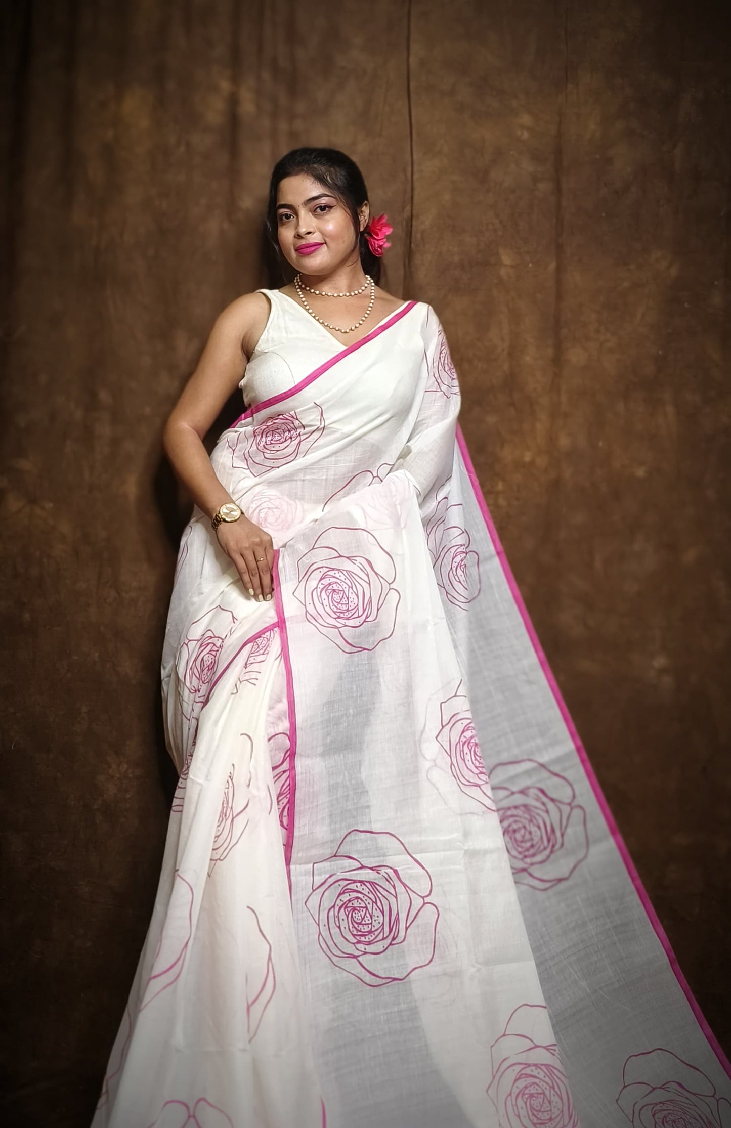 Beautiful Cotton Mulmul Saree With Running Blouse