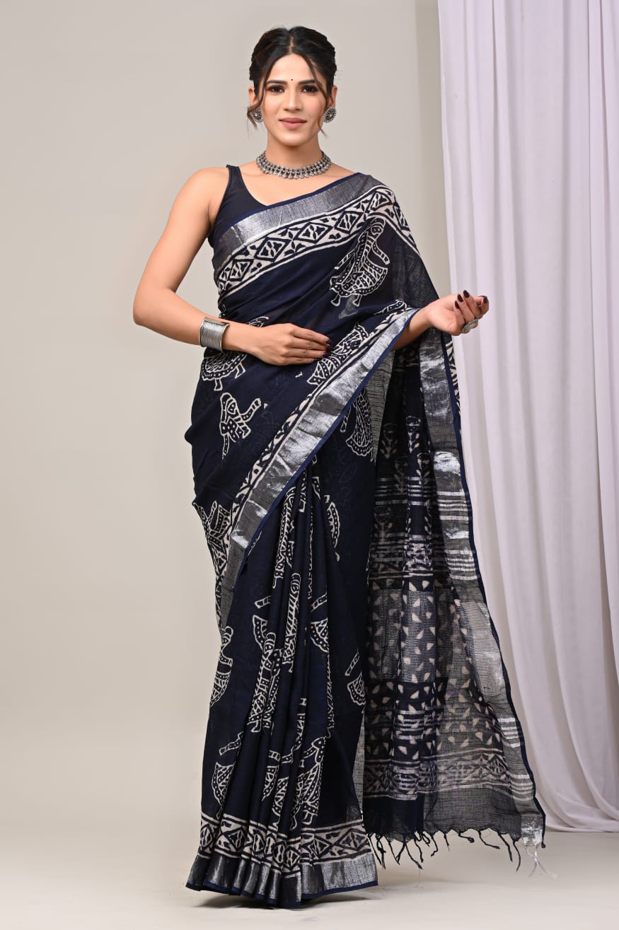 Traditional Hand-block Print Chanderi Silk Saree