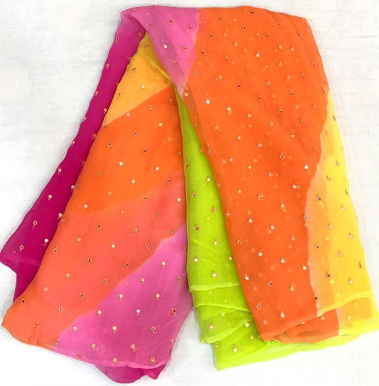 Pure Chiffon Moti Patra Work All over Saree With Running Blouse.